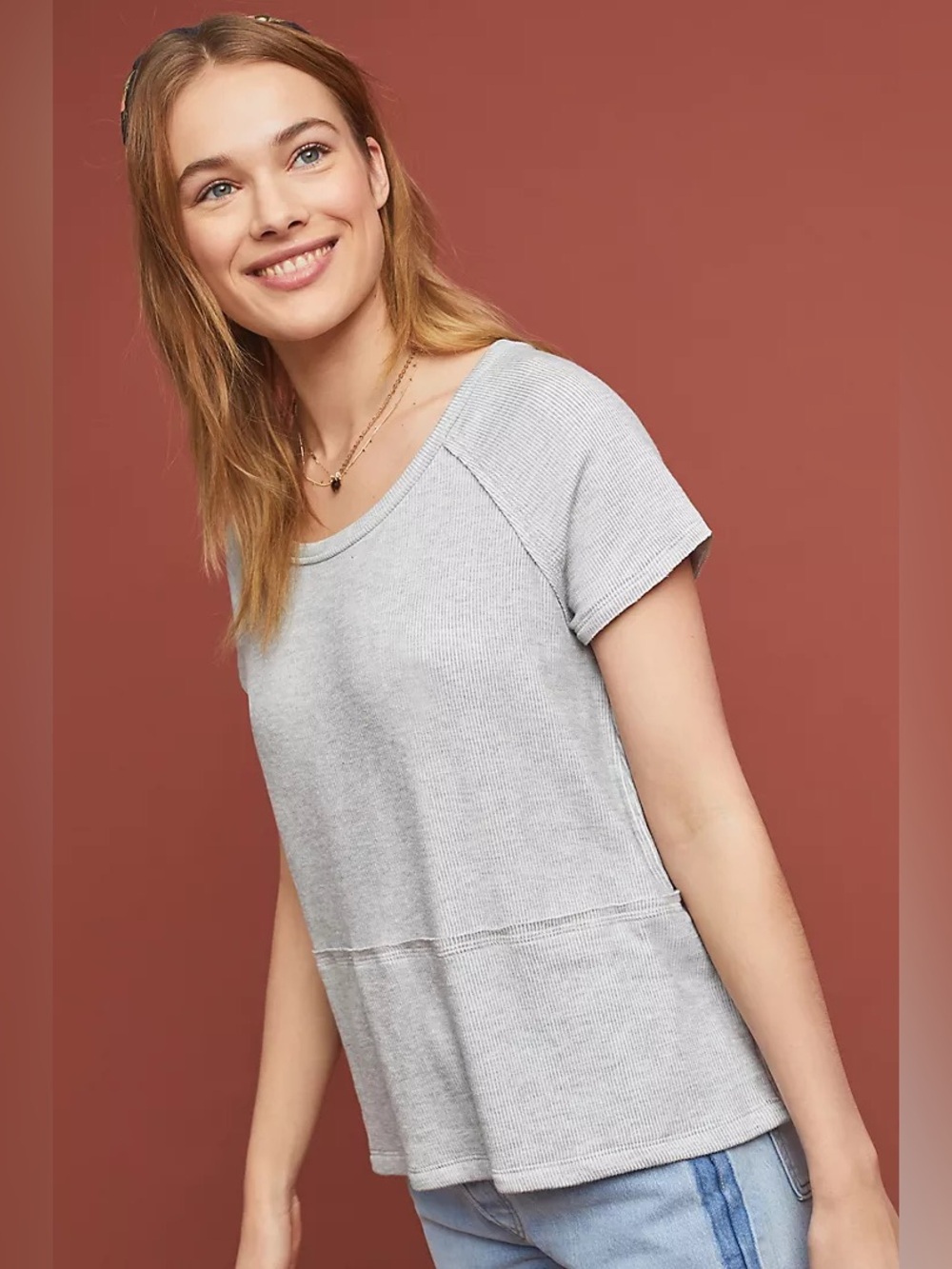 Anthropologie ModODoc ShortSleeve Raglan Exposed Seams T-Shirt Blouse Large Grey